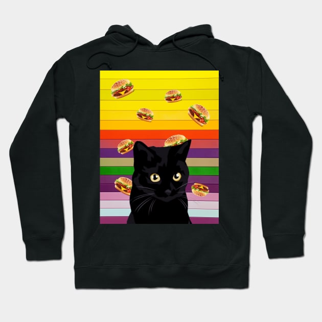 Black cat and burgers, Black cat collage art Hoodie by reesea